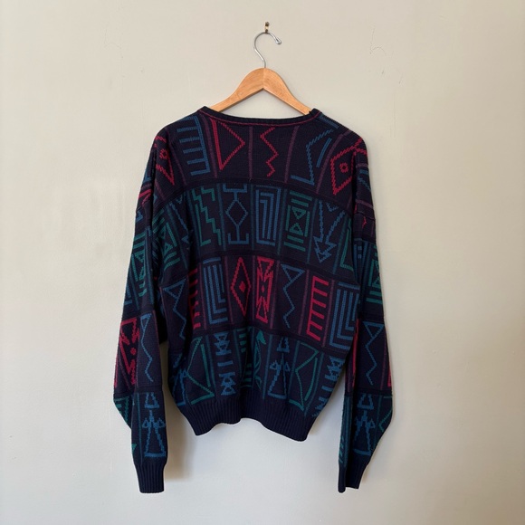 Vintage 90s London Fog Geometric Knit Sweater - Grandpacore Bold Multi Colour - Picture 7 of 8